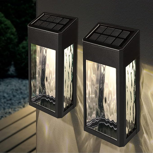 Classy Caps SWL888 - Black Aluminum Lancaster Deck & Wall Light (2 Pack) – Outdoor Solar LED Lighting, Durable Black Aluminum, Real Glass Construction, Perfect for Outdoor Decks, Patios, and Walls.