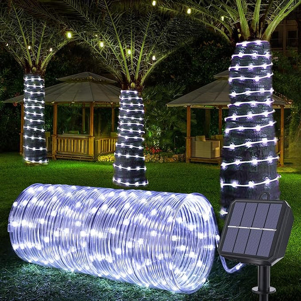 Solar Rope Lights, 66ft 200LED Solar String Lights, 8 Modes Waterproof Solar Powered Outdoor Light, Flexible Clear | Lumora