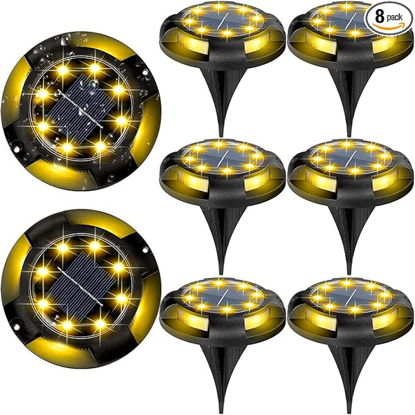 Solar Ground Lights Outdoor Waterproof, 8 Pack 12 LEDs Solar Garden Disk Lights Landscape Lighting for Outside | Lumora