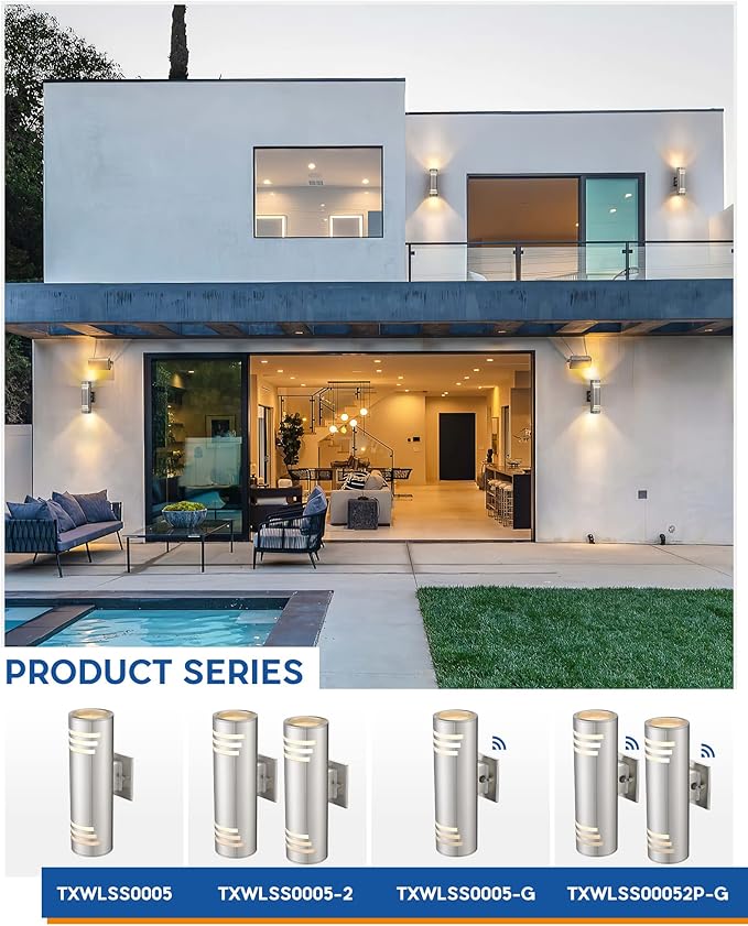 TENGXIN 2 Pack Dusk to Dawn Patio Wall Light Cylinder,Up Down Modern Outdoor Wall Sconce with Stainless Steel | Lumora