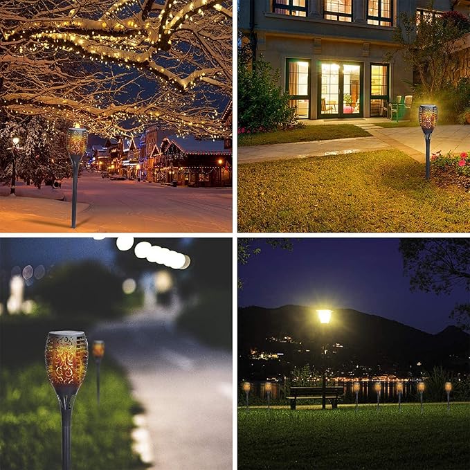 8-Pack Solar Lights 12 LED Flickering Flame Solar Torches Lights 19" Waterproof Outdoor Lighting Solar Powered Pathway Lights Landscape Decoration Lighting Auto On/Off for Garden Patio Yard