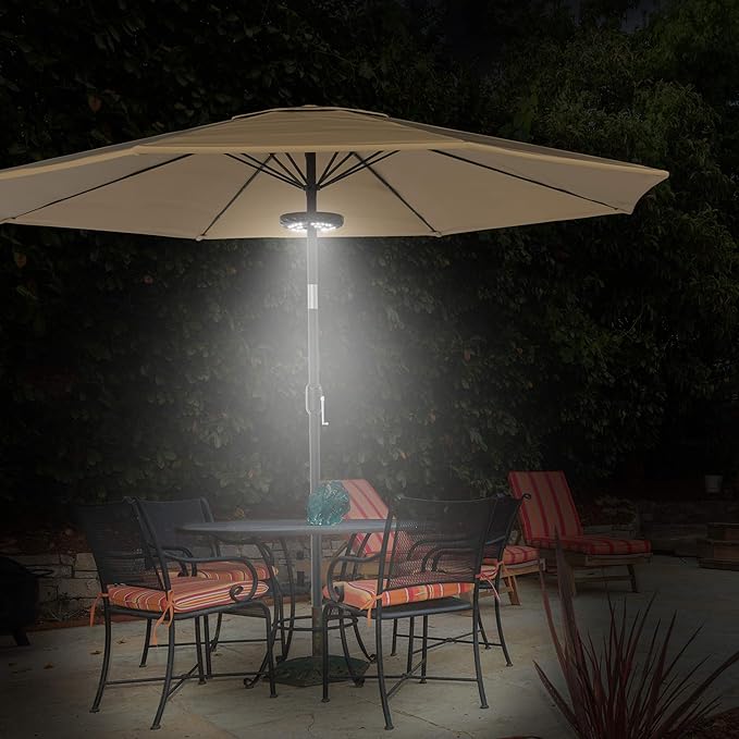 Rechargeable Patio Umbrella Light with 3 Brightness Modes - Battery-Operated LED Outdoor Lighting with USB Charging Cord by Pure Garden (Black)