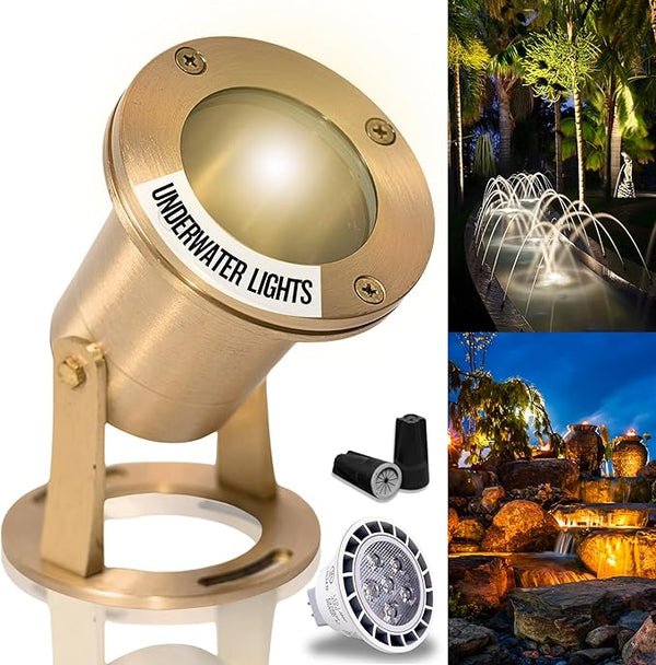Underwater Light 113 Solid Brass Submersible LED Lights with 7WMR16 LED Bulb for Watertight Bright Long Lasting | Lumora