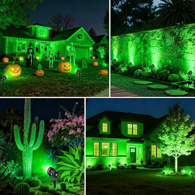 St. Patrick's Day Green Landscape Spotlights, 14 LED Landscape Lighting with US Plug, IP65 Waterproof Outdoor for Tree Yard Garden Pathway Halloween Christmas Decor, 4 Pack