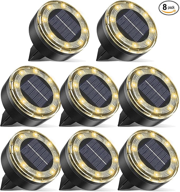 Mini Outdoor Solar Lights,8 Pack Solar Garden Light for Outside IP65 Waterproof, 8 LED Disc Landscape Lighting for | Lumora
