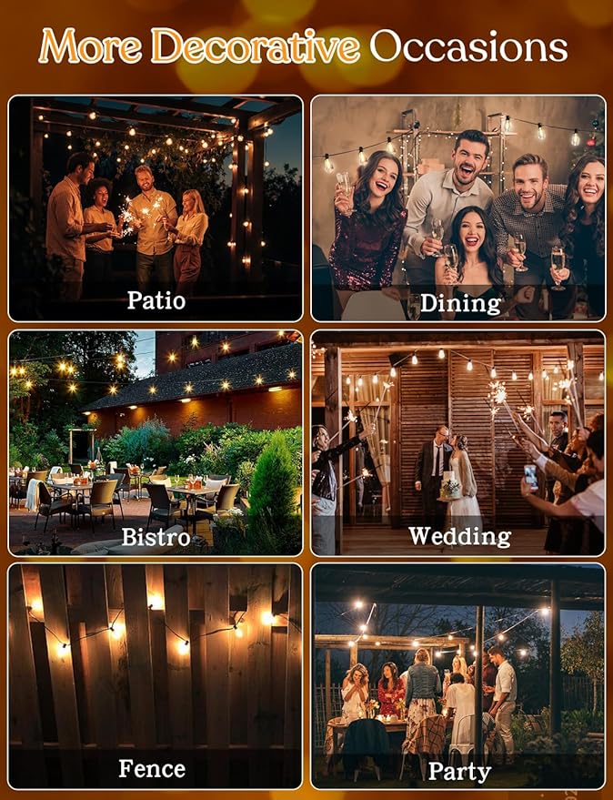100 FT Outdoor String Lights for Outside, IP65 Waterproof ST38 LED Shatterproof Bulbs, Dimmable & Timable, 3 Light | Lumora