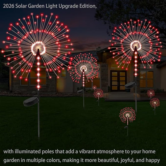 2 Pack 250LED Solar Garden Lights Outdoor, Dual Lighting Modes Firework Lights Solar Powered, Waterproof Twinkle Fairy Light Outside for Yard Patio Pathway Christmas Party Decorative(Red)