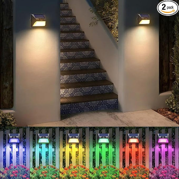 intelamp Solar Fence Lights Outdoor, 2 Packs 9 Colors & RGB Color Changing Deck Lights Waterproof, Solar Powered | Lumora