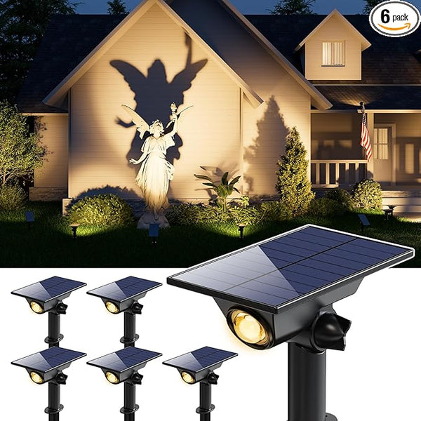 6 Pack Solar Power Spot Lights Outdoor Waterproof LED Dusk to Dawn Landscape Spotlight for Outside Yard, Tree | Lumora