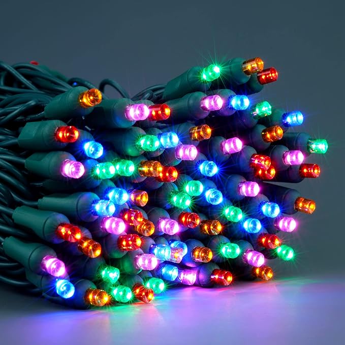 YULETIME Multicolor One-Piece Wide Angle Christmas Lights 140 Count 48 Feet, 2 Sets 70 LED 24 ft High Waterproof 5mm UL Certified String Light (Multicolor)