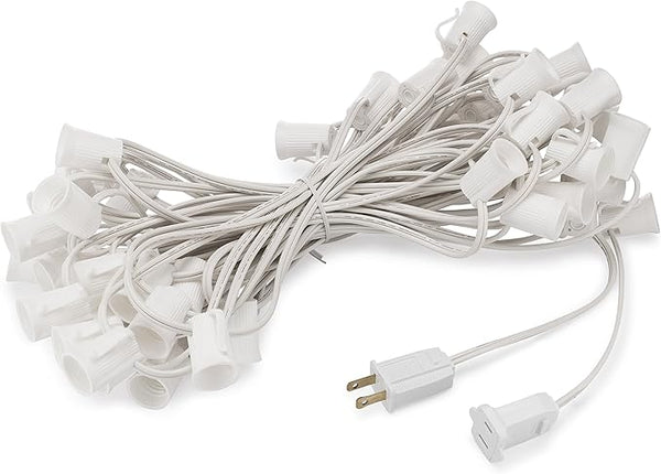 HLO Lighting C9 Light Strings | 50' White Cord with 12" Socket Spacing, E17 Light Stringer for C9 Christmas Lights | Lumora