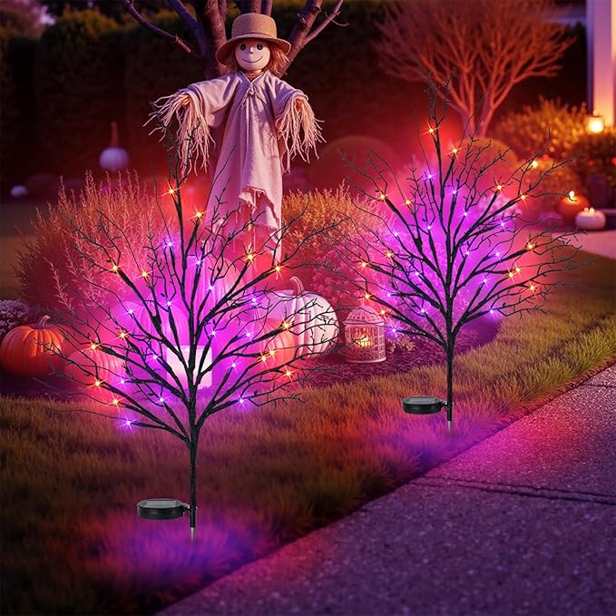 Halloween Solar Pathway Lights 8PCS, Halloween Outdoor Decorations, Artificial Tree Waterproof LED Lights for Lawn Yard Garden Driveway Porch Walkway, Auto On/Off