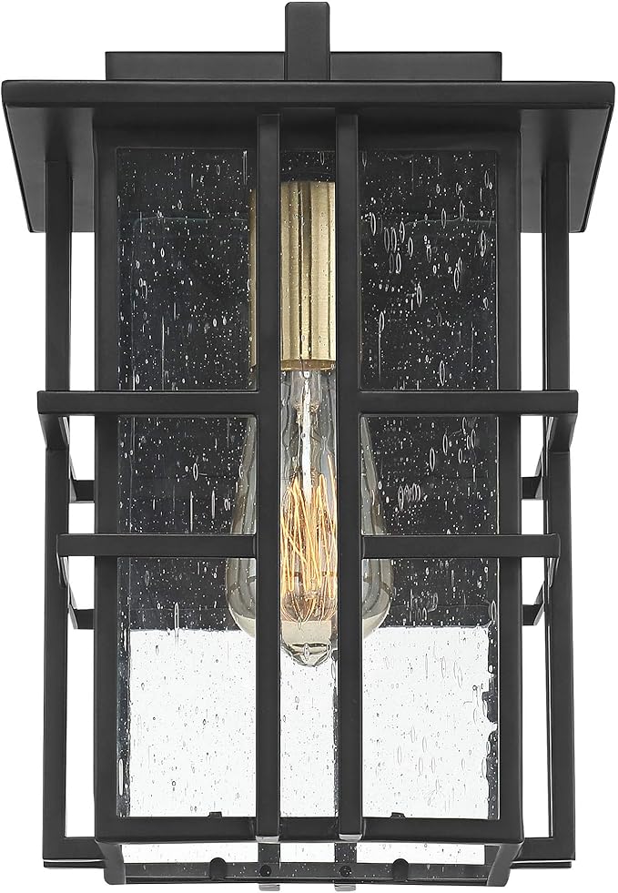 Possini Euro Design Arley Modern Outdoor Wall Light Fixture Black Geometric Frame 12" Seedy Glass for Exterior Barn Deck House Porch Yard Patio Outside Garage Front Door Garden Home Roof Lawn