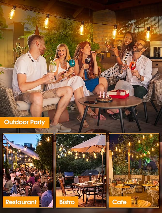 96FT S14 Outdoor String Lights Bundle with 25FT ST38 Led String Lights - Warm White
