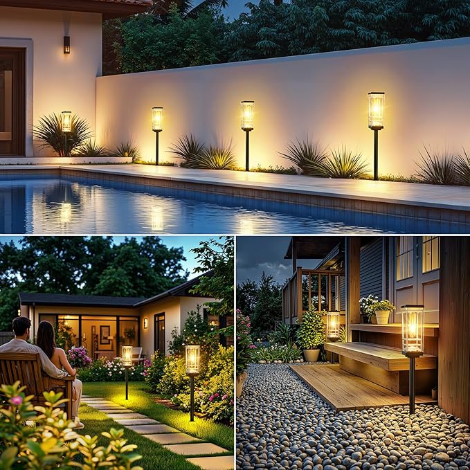 6 Pack Solar Lights Outdoor, Up to 15 Hrs Brighter Solar Pathway Lights, Luxury Taller Solar Outdoor Light Waterproof for Path Garden Yard Landscape Walkway Driveway, Warm White