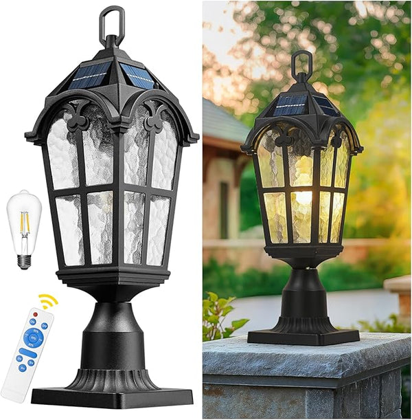 Emliviar 19" Portable Solar Post Light for Patio and Camping, Table Lamp with Pier Mount Base in Black Finish | Lumora