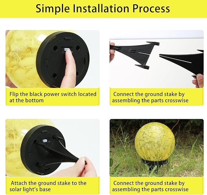 Solar Lights Outdoor Waterproof Powered-Clear Glass Globes Lights for Patio, Yard, Camping, Garden, Stylish Portable Lighting for Homeowners & Enthusiasts (Yellow)
