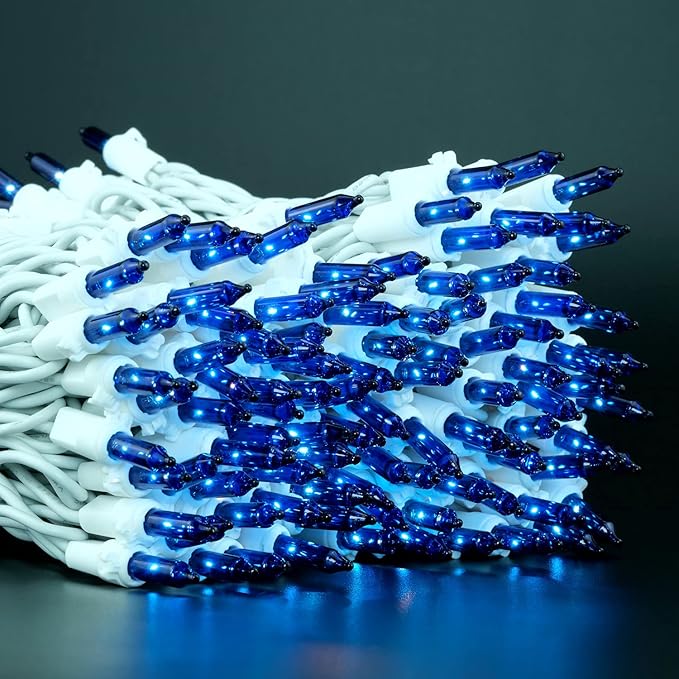 YULETIME 200 Blue Christmas Lights, Pack of 2 Sets 33 Feet 100 Count UL Certified Incandescent String Lights (Blue - White Wire)