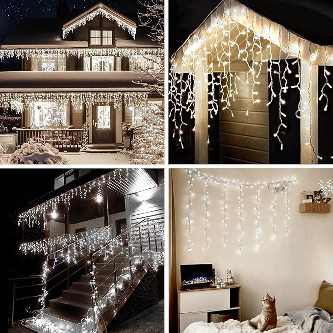 Icicle Christmas Lights Outdoor,520 LED 49.2FT 8 Modes with 80 Drops Cool White Icicle Lights,Remote Control Outdoor Indoor Fairy String Lights for Christmas Party,Holiday Decorations