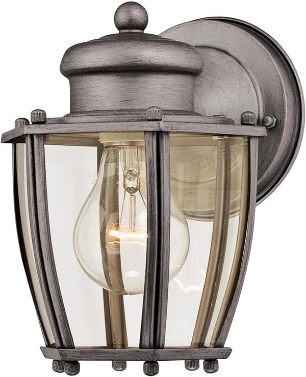 Westinghouse Lighting 6468800 One-Light, Antique Silver Finish with Clear Curved Glass Outdoor Wall Fixture | Lumora