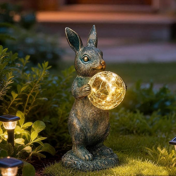 Solar Rabbit Statue with LED Lights, Outdoor Garden Decor, Bunny Figurine for Patio Yard, Lawn Ornament, Easter & | Lumora