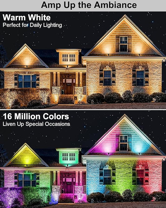 Ligency Spotlight Outdoor Smart Low Voltage Landscape Lights, 2 Pack Outdoor Spot Lights IP65 Waterproof RGBW Color Changing Spotlights for Yard Garden, 28.8Ft