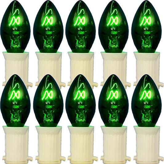 EST. LEE DISPLAY L D 1902 C7 Transparent Colored Christmas Lights Indoor & Outdoor String Light Steady Replacement Bulbs C-7 E12 Box of 25 (Transparent Green)