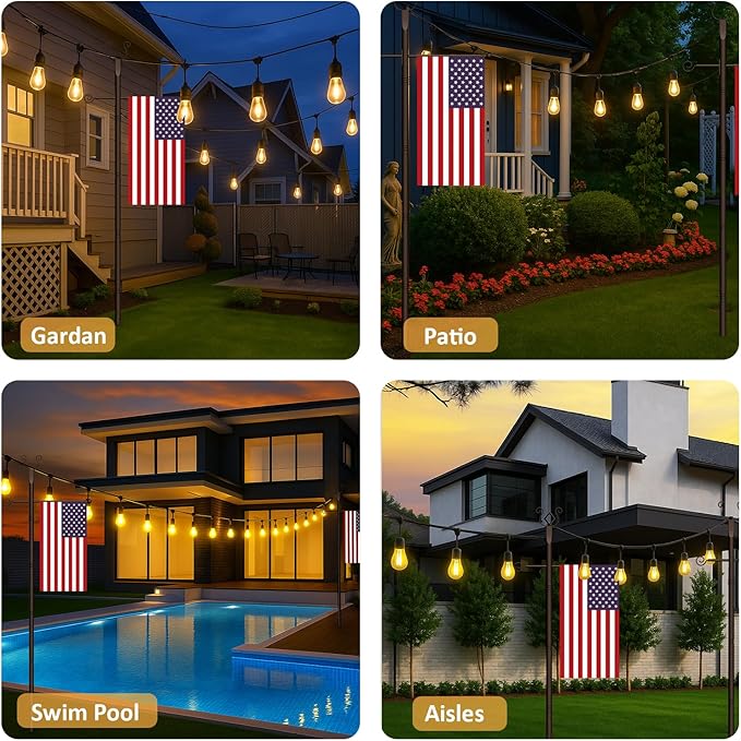 2 Pack String Light Poles - 10 Ft Patio Heavy Metal Lighting Posts, Adjustable Outdoor Stand with Fork for Backyard | Lumora