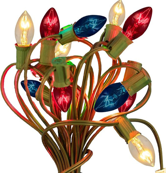 EST. LEE DISPLAY L D 1902 C7 4th of July Light Bulbs, Transparent Multi-Colored Christmas Lights, Red, White, and Blue Replacement Bulbs, C-7 E12 Steady, Box of 25 (Transparent Red White Blue)
