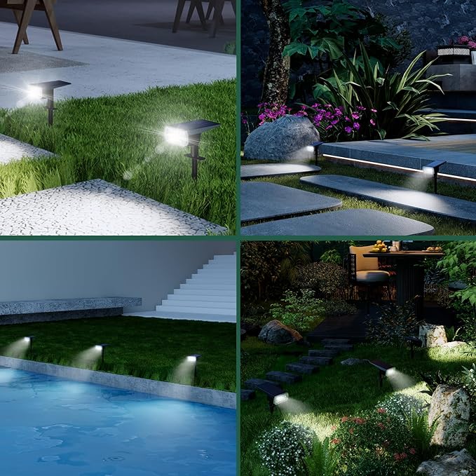 Solar Spot Lights Outdoor Waterproof, 16 LED High Brightness Solar Lights Outdoor, 2 Pack 2-in-1 Landscape Lighting for Yard Garden, 1800mAh Cool White, 3 Modes Solar Lights IP65