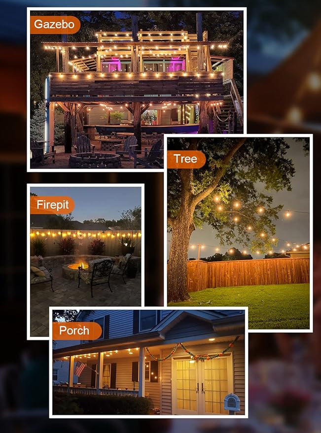 Gpatio 30ft Waterproof Patio Lights With 16 Dimmable Hanging Lights Globe ST38 - Outdoor Security Flood Light | Lumora