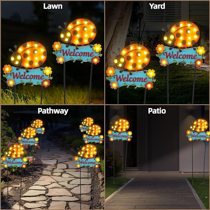 Garden Stakes Decorative 43.3inch with Large Metal Welcome Sign, Solar Pathway Lights Outdoor Waterproof with 18 | Lumora