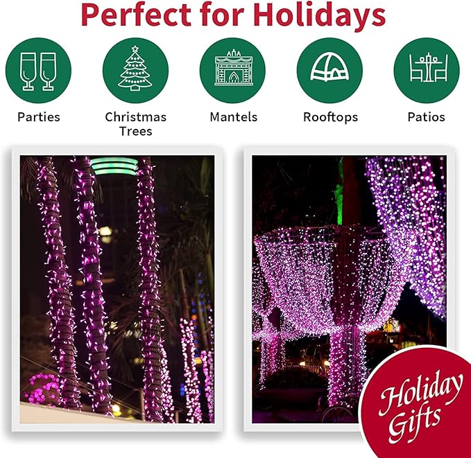 LAMPHOME 200L(100L*2pcs) Mini Lights, Green Wire,Pink