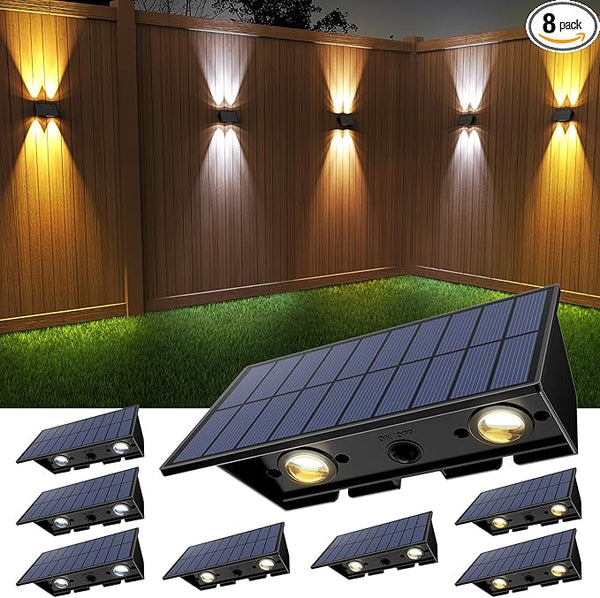 Solar Fence Lights,8Pack Solar Lights Outdoor 2700/4500/6000K 3 Mode Up & Down Solar Wall Lights Waterproof 100 | Lumora