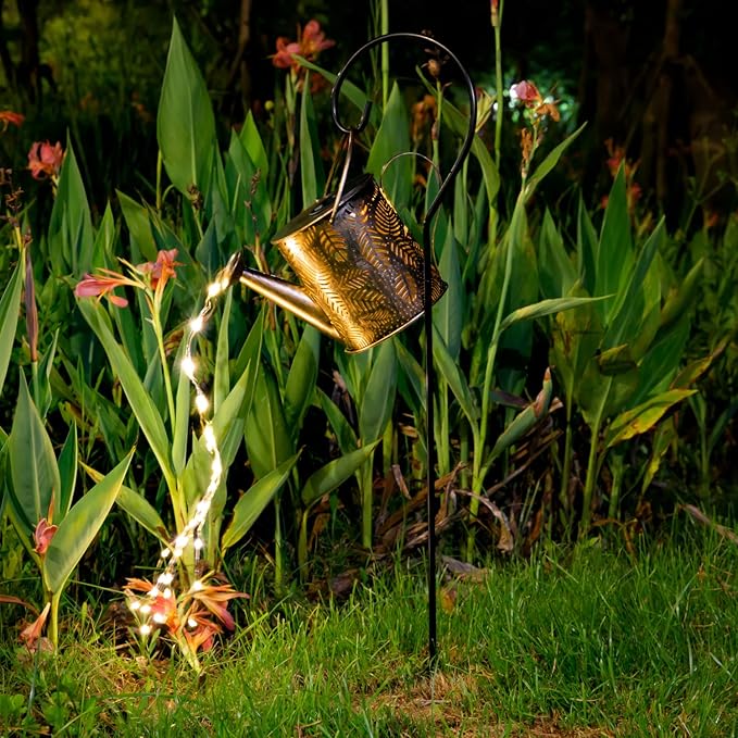 Outdoor Garden Decor Solar Lights, Large Waterproof Watering Can Landscape Lights Hanging Outside Decorations for Gardening Gift Yard Front Porch Lawn Driveway Patio Backyard Pathway