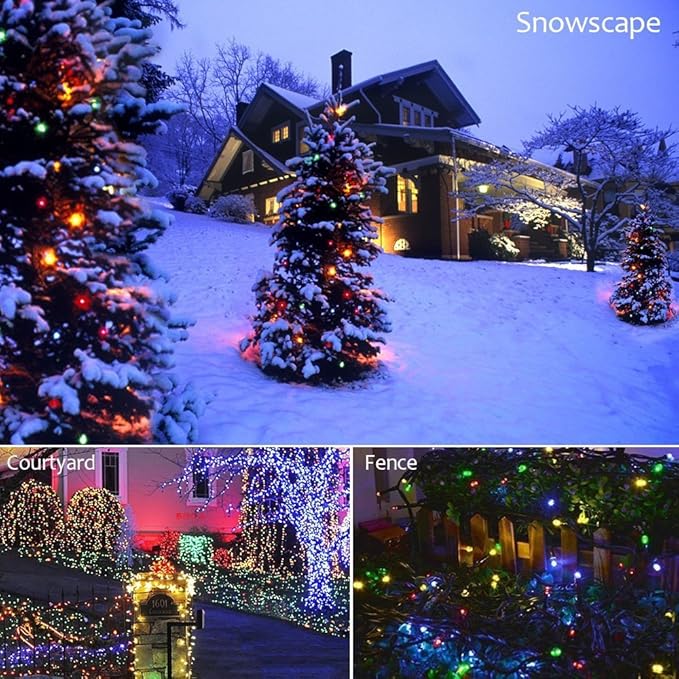 FULLBELL Fairy Lights Outdoor String Lights 33ft 100 LED with Memory Modes Controller, Extendable Christmas Lights Decorations for Wedding, Christmas, Party, Patio, Indoor Outdoor (Multicolor1)
