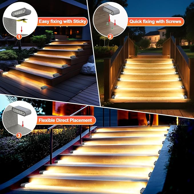 Solar Step Lights for Outside, 12-Pack Stair Light Outdoor Waterproof IP67, 14 LED Warm White Light Solar Powered | Lumora