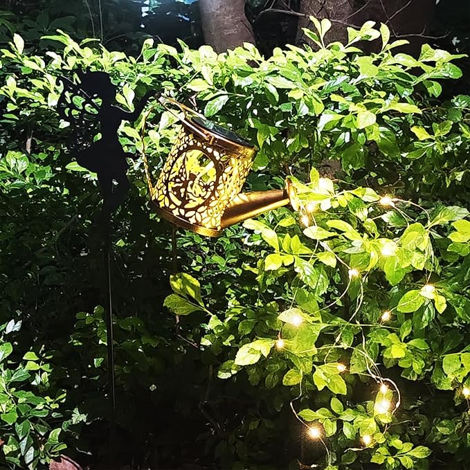 Solar Watering Can Lights, Outdoor Garden Decor,LED Waterproof String Light,Metal Vintage Fairy Tale Lamps | Lumora