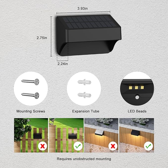 Solar Fence Lights,Fence Solar Lights Outdoor Waterproof Led IP65 with10 Fixed Colors & RGB Color Changing for Wall Backyard Step Railing Patio Pool Porchaily&Holiday Decorations (12)