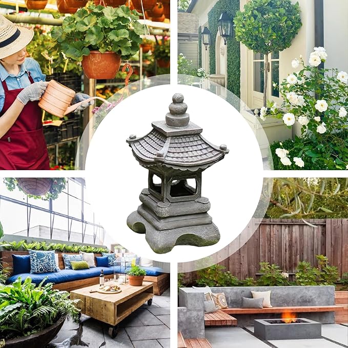 Garden Statues Outdoor, Solar Garden Statues, Palace Lamp Solar Powered Zen Lantern, Solar Yard Decorations for Outside Patio, Garden, Lawn (A)
