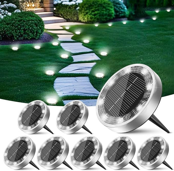 Peasur Solar Ground Lights Outdoor, 8 Pack Flat Solar Powered Disc Lights, IP68 Waterproof, Anti-Rust, Landscape | Lumora