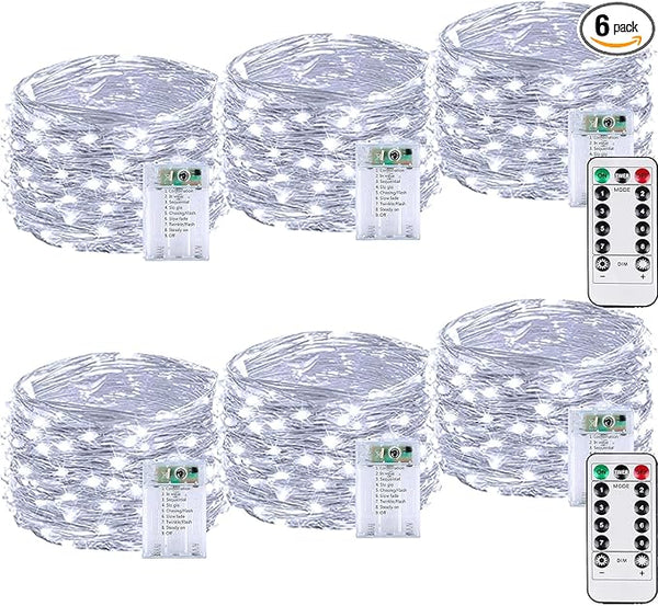 6 Pack 60LED Christmas Battery Operated Fairy Lights with Remote, 8 Modes String Lights with Timer, Dimmable | Lumora