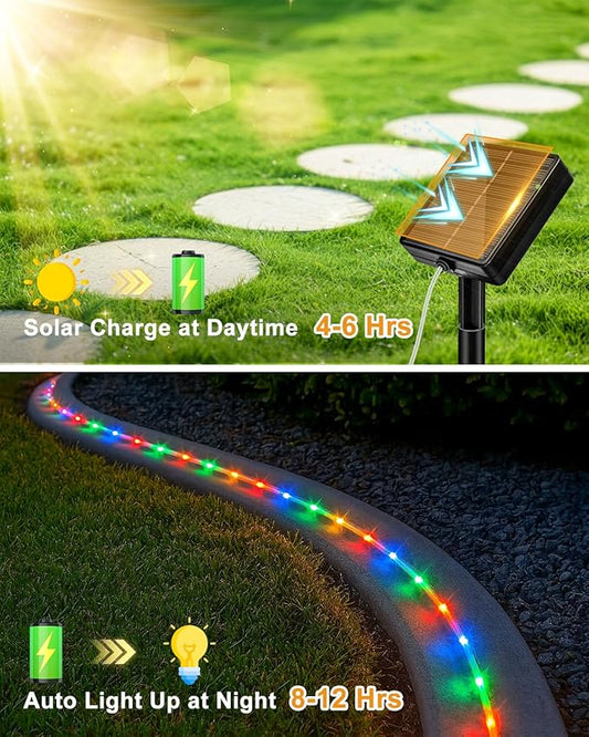 btfarm Solar Rope Lights Outdoor, 120LED 46FT Solar String Lights Outside Waterproof, 8 Lighting Modes Tree Tube Fairy Light Solar Powered for Garden Christmas Yard Party Decorations, Multicolor