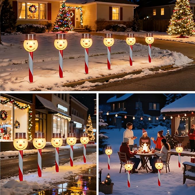6PK Christmas Solar Pathway Lights Outdoor Christmas Decorations - Snowman LED Solar Lights Outdoor Christmas Decor, Xmas Decorations Outdoor for Yard Garden Lawn Walkway Driveway Decor, Warm White