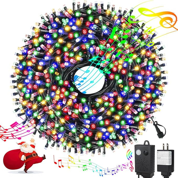 XTF2015 Music Christmas String Lights 105ft 300 LED,Multicolour Christmas Tree Lights with Music,End-to-End Plug in | Lumora