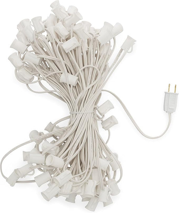 HLO Lighting C7 Light Strings | 50' White Cord with 12" Socket Spacing, E12 Light Stringer for C7 Christmas Lights | Lumora