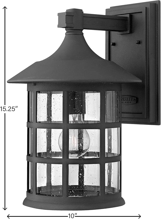 Hinkley Freeport Medium Wall Mount Lantern - Traditional, 1-Light, Aluminum, Clear Seedy Glass - Black Finish