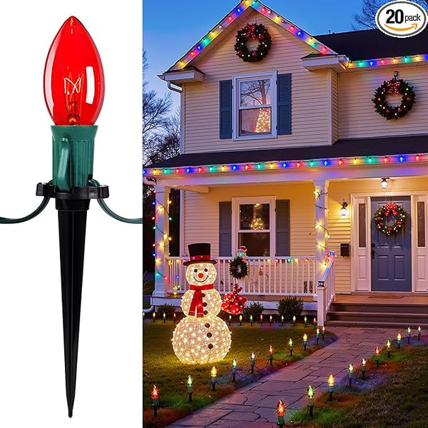 Christmas Pathway Lights Outdoor, 25.7 Feet C9 Lights with 20 Multicolor Bulbs and Stakes, Connectable Outdoor | Lumora