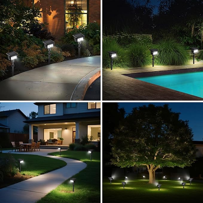 Solar Lights Outdoor, Motion Sensor Outdoor Solar Spotlights Waterproof, Outside Wall Lights, Outdoor Lights Solar Powered for Garden/Patio/Yard/Lawn/Backyard, Warm Yellow Light, 2 Packs