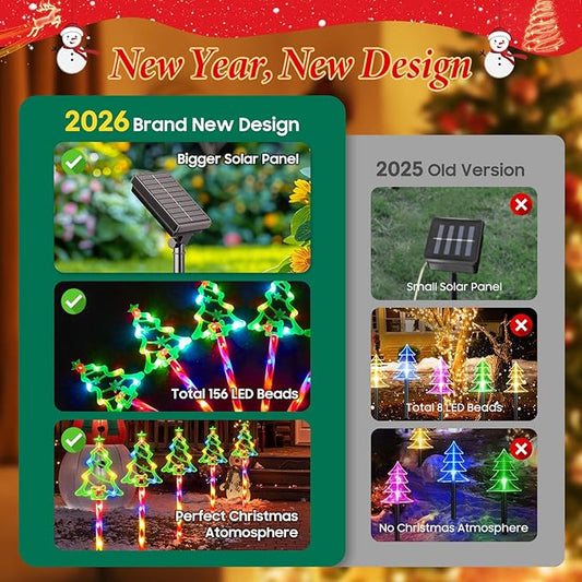 12 Pack Christmas Decorations Outdoor, Solar Christmas Tree Lights with 156 Bright LED and 10 Lighting Modes, 7 Colorful Waterproof Xmas Decor for Pathway Yard